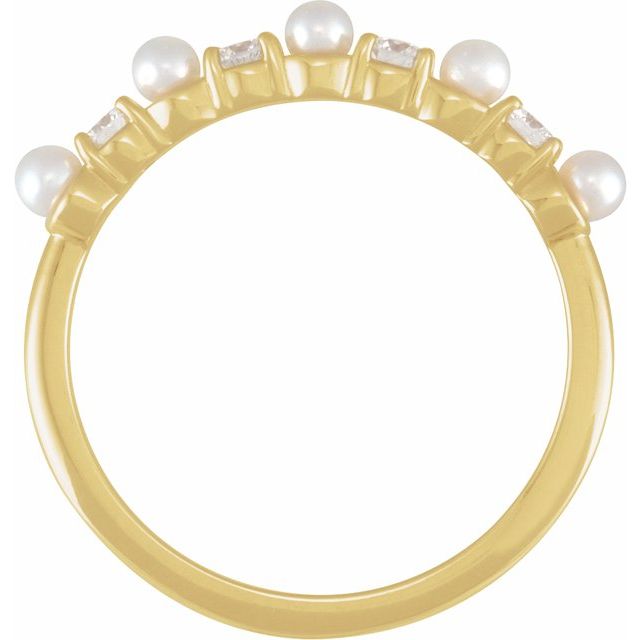 14K Yellow  Cultured White Seed Pearl & 1/4 CTW Natural Diamond Anniversary Band