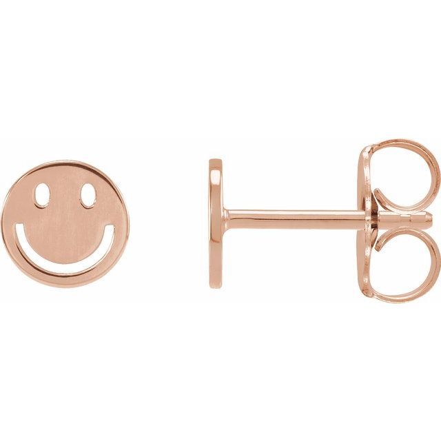 14K Rose 6 mm Smiley Face Friction Earrings