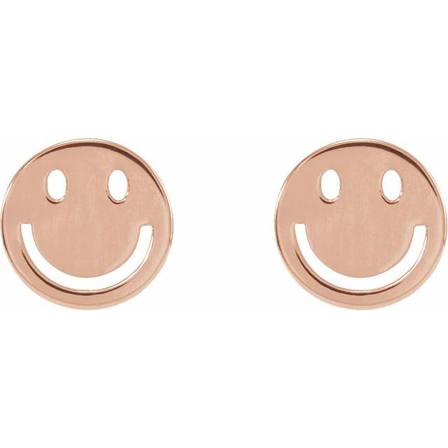 14K Rose 6 mm Smiley Face Friction Earrings