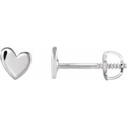 14K White 4 mm Asymmetrical Heart Earrings