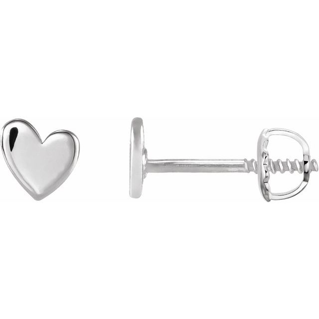 14K White 4 mm Asymmetrical Heart Earrings