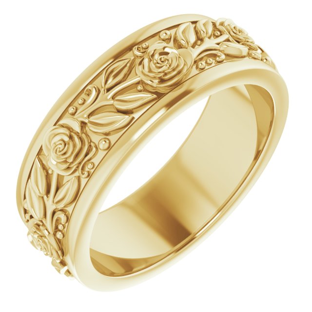 14k Yellow 7 Mm Floral Band Size 8