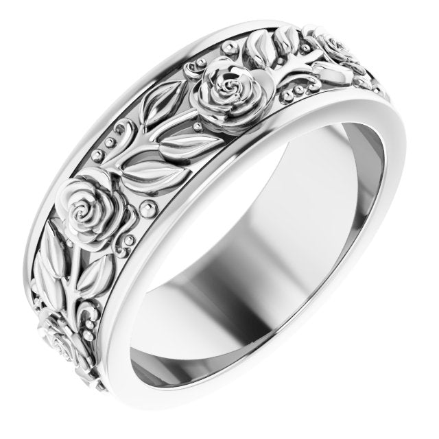14K White 7 mm Floral Band Size 7