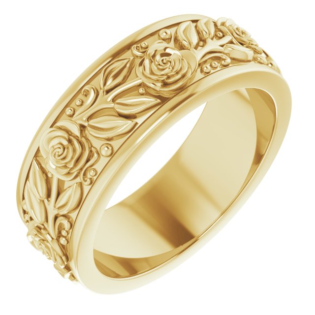 18k Yellow 7 Mm Floral Band Size 7