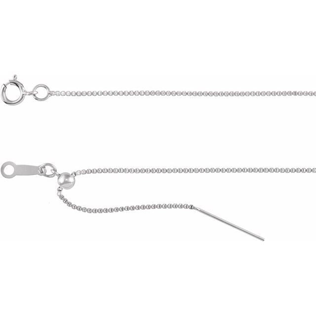 14K White 1 mm Adjustable Threader Box 6-8' Chain