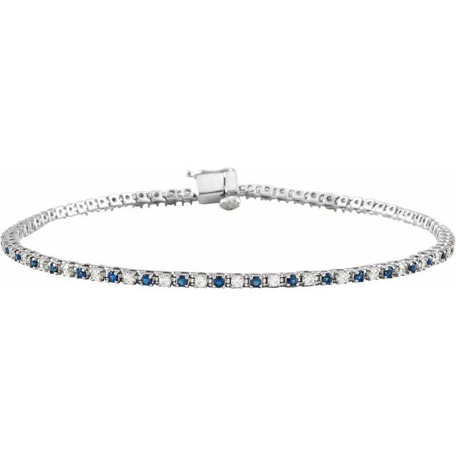 14K White Natural Blue Sapphire & 5/8 CTW Natural Diamond Line 7 1/4' Bracelet
