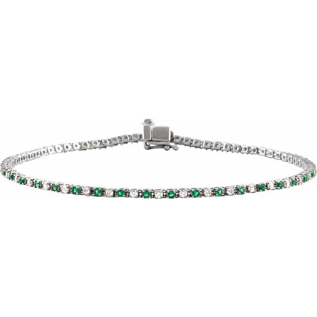 14K White Natural Emerald & 5/8 CTW Natural Diamond Line 7 1/4' Bracelet