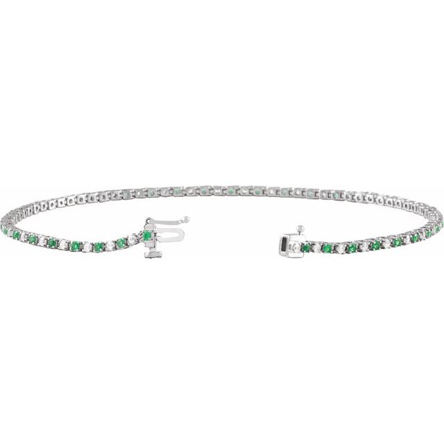 14K White Natural Emerald & 5/8 CTW Natural Diamond Line 7 1/4' Bracelet