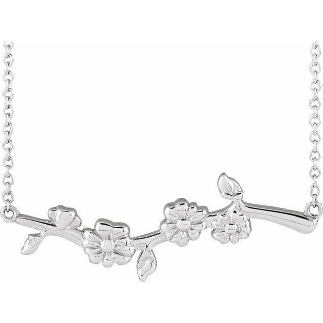 Sterling Silver Floral-Inspired Bar 16' Necklace