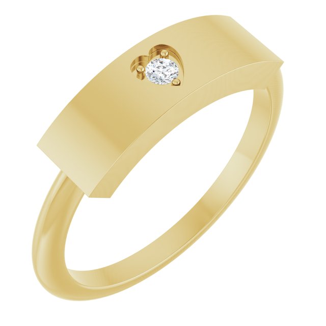 14K Yellow .03 CT Natural Diamond Engravable Heart Ring