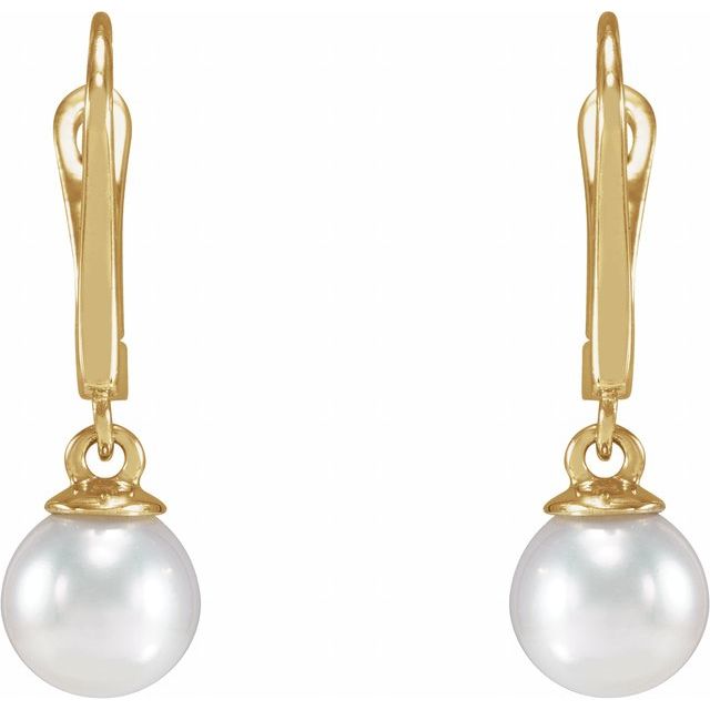 14K Yellow Cultured White Freshwater Pearl Earrings