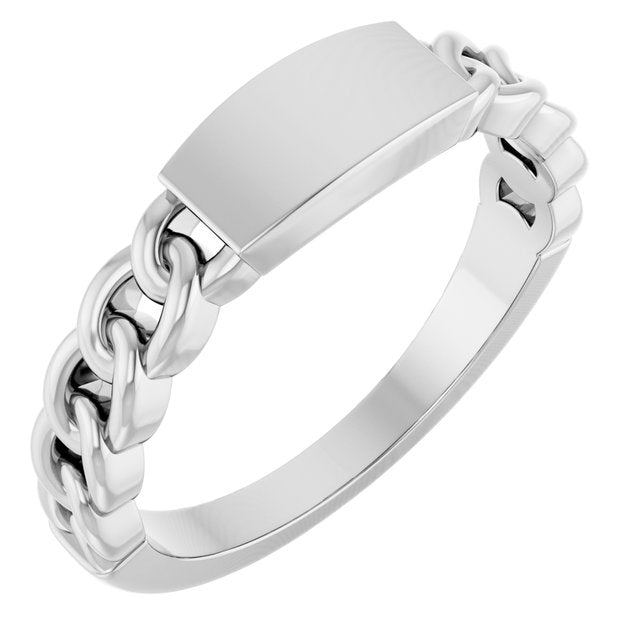 14K White Engravable Chain Link Ring