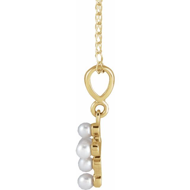 14K Yellow Cultured White Seed Pearl Youth Cross 16' Necklace