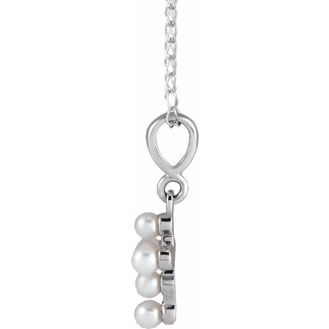 14K White Cultured White Seed Pearl Youth Cross 16' Necklace