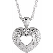14K White 12.9x10.1 mm Pierced Heart 14' Necklace