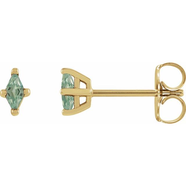 14k Yellow 4x2 Mm Lab-grown Green Sapphire Earrings