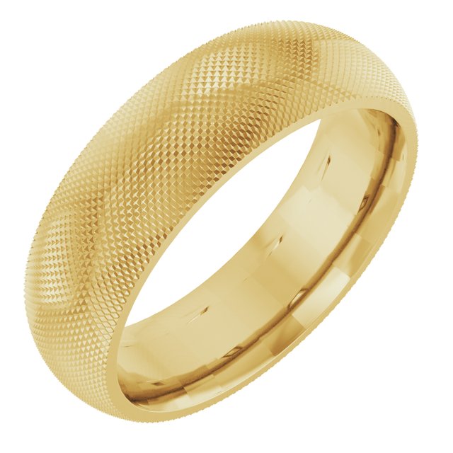 14K Yellow 6 mm Half Round Knurl Design Band Size 14