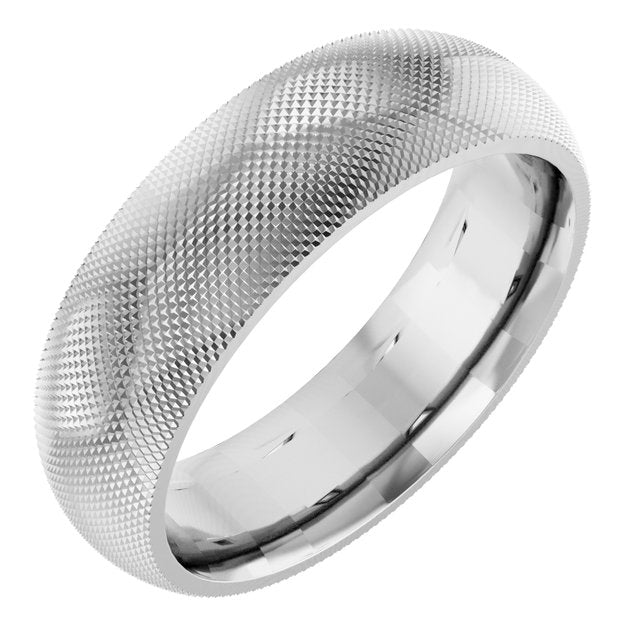 14K White 6 mm Half Round Knurl Design Band Size 7.5