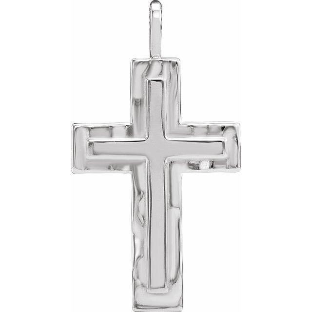 14K White 24.47x13.4 mm Textured Cross Pendant