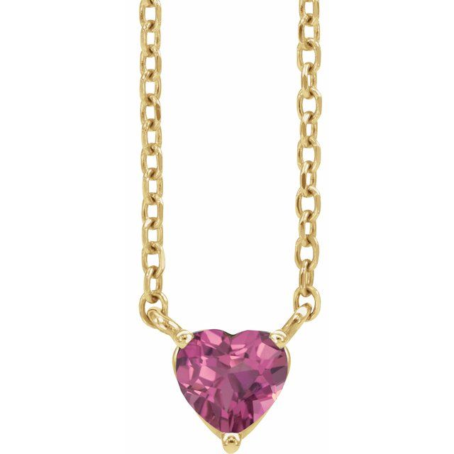 14K Yellow Natural Pink Tourmaline Heart 16-18' Necklace