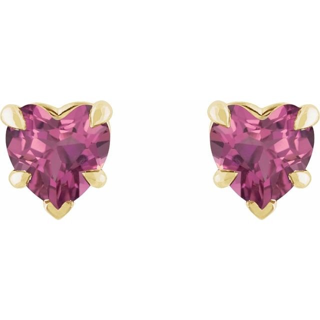 14K Yellow Natural Pink Tourmaline Stud Earring