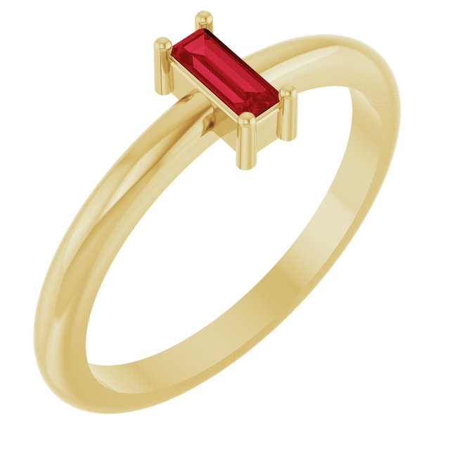 14K Yellow 5x2 mm Lab-Grown Ruby Stackable Ring