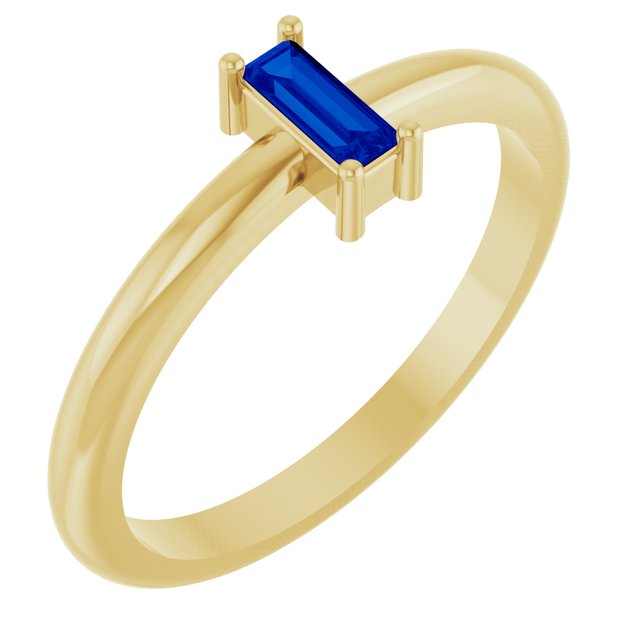 14K Yellow 5x2 mm Lab-Grown Blue Sapphire Stackable Ring
