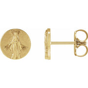 14K Yellow Tiny Miraculous Medal Stud Earrings
