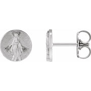 14K White Tiny Miraculous Medal Stud Earrings