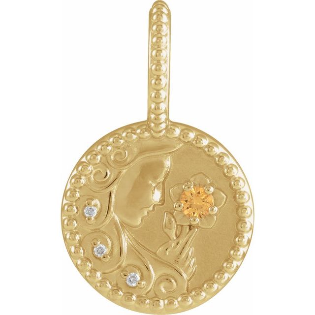 14K Yellow Natural Spessartite Garnet & .0075 CTW Natural Diamond Virgo Charm/Pendant