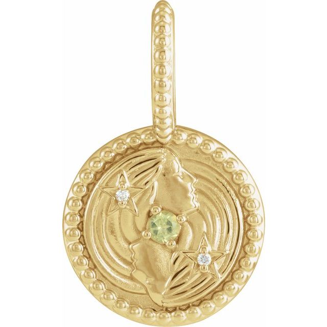 14K Yellow Natural Peridot & .005 CTW Natural Diamond Gemini Charm/Pendant