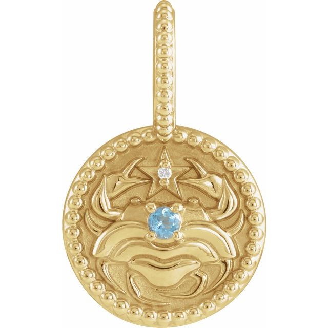 14K Yellow Natural Aquamarine & .0025 CTW Natural Diamond Cancer Charm/Pendant