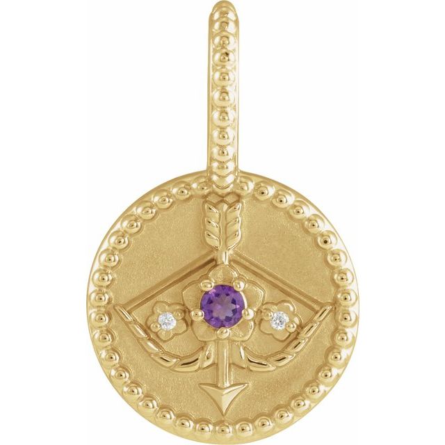 14K Yellow Natural Amethyst & .005 CTW Natural Diamond Sagittarius Charm/Pendant