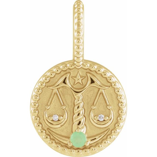 14K Yellow Natural Green Chrysoprase & .005 CTW Natural Diamond Libra Charm/Pendant
