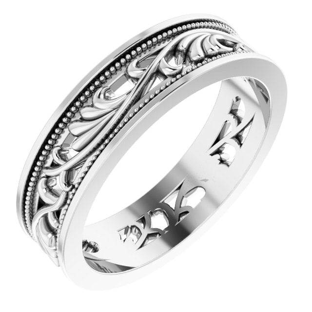 Sterling Silver 6.4 mm Floral Band Size 11.5