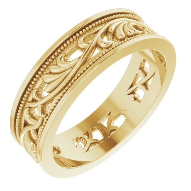 14k Yellow 6.4 Mm Floral Band Size 9