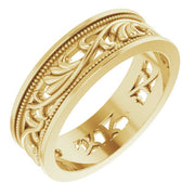14K Yellow 6.4 mm Floral Band Size 8