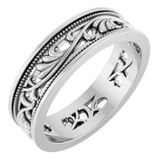 14K White 6.4 mm Floral Band Size 10