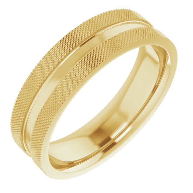 14K Yellow 6 mm Knurled Patterned Band Size 9
