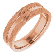 18K Rose 6 mm Knurled Patterned Band Size 11