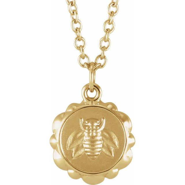 14K Yellow Bee Medallion 16-18' Necklace