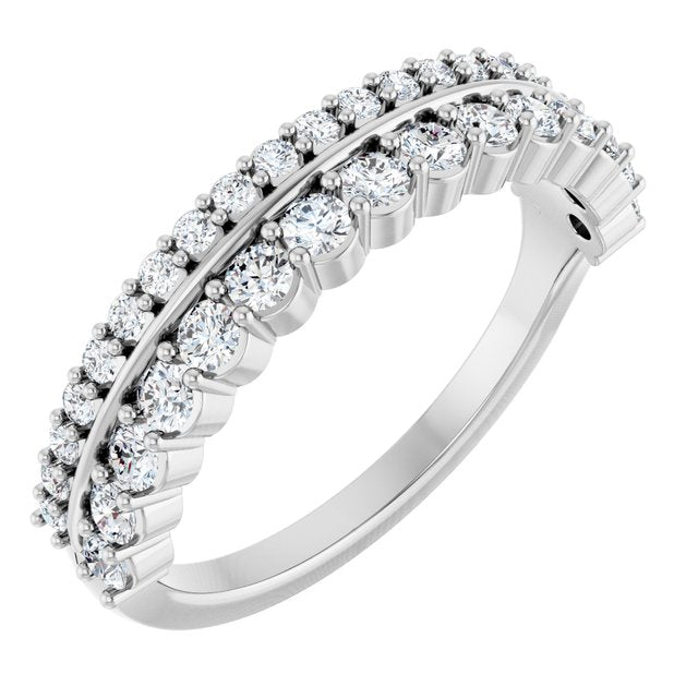 14k White 5/8 Ctw Natural Diamond Double Row Anniversary Band