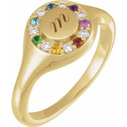 14K Yellow Natural Multi-Gemstone & 1/10 CTW Natural Diamond Halo-Style Signet Ring