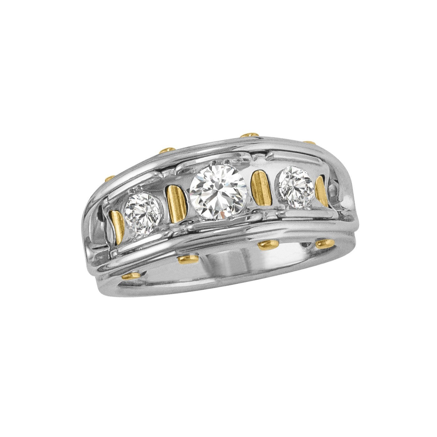 Gents Diamond Wedding Band With Yellow Bar