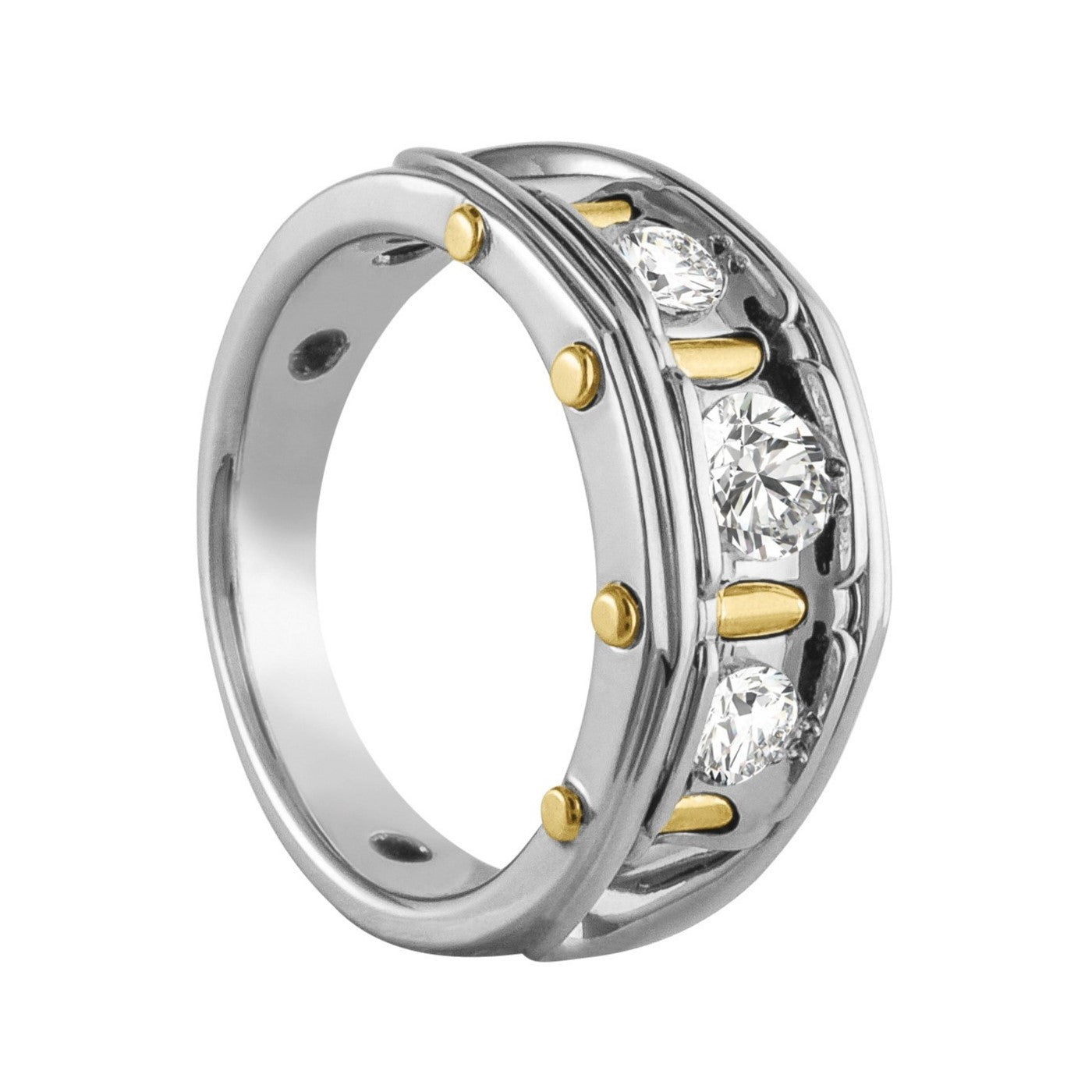 Gents Diamond Wedding Band With Yellow Bar