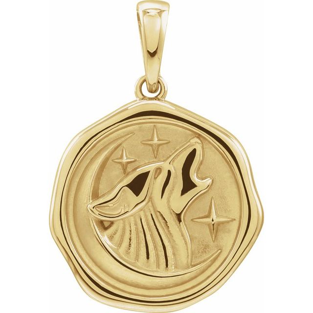 14K Yellow Wolf Spirit Animal Pendant