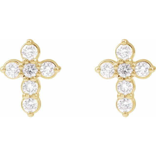 14k Yellow 1/6 Ctw Lab-grown Diamond Cross Earrings