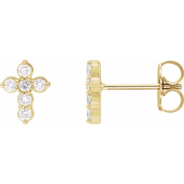 14k Yellow 1/6 Ctw Lab-grown Diamond Cross Earrings