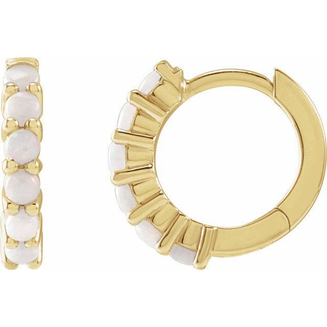 14k Yellow Natural White Opal 12.2 Mm Huggie Hoop Earrings