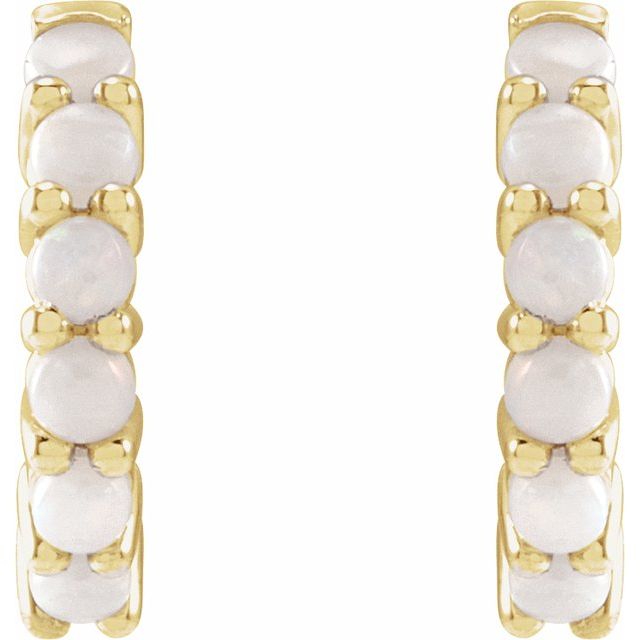 14k Yellow Natural White Opal 12.2 Mm Huggie Hoop Earrings